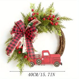 1pc, Christmas Wreath Red Truck Decoration, Large Door Front Wreath, Door Hanging, Christmas Decorations, Home Decoration Wreath