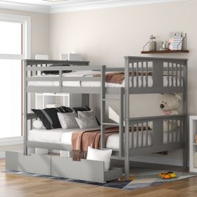 Full over Full Bunk Bed with Drawers and Ladder for Bedroom, Guest Room Furniture-Gray(OLD SKU :LP000205AAE)