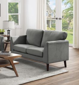 Modern Contemporary Living Room 1pc Loveseat Gray Velvet Upholstery Dark Brown Legs Solid Wood Furniture