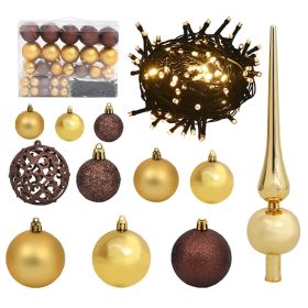 61 Piece Christmas Ball Set with Peak and 150 LEDs Gold&Bronze