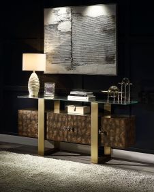 ACME Mabyn Console Cabinet, Brass & Antique Brown Finish AC01923