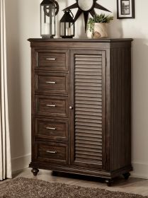 Solid Transitional Style Bedroom 1pc Wardrobe Chest of Drawers Adjustable Shelves Driftwood Charcoal Finish Wooden Furniture Traditional Framing