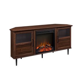 Modern Angled-Side Fireplace Corner TV Stand for TVs up to 10015' â€“ Dark Walnut