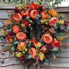 Fall Peony and Pumpkin Wreath, Autumn Year Round Wreaths for Front Door, Artificial Fall Wreath, Halloween Wreath, Thanksgiving Wreath (size: 40cm)