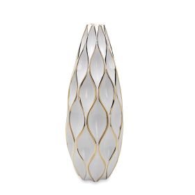 Elegant White Ceramic Vase with Gold Accents - Timeless Home Decor (Color: as Pic)