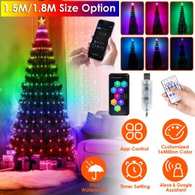 LED Lights Collapsible Christmas Tree Light with Remote App Control IP65 Waterproof Customized Multi-Color Mode Timer Setting Work with Alexa Google (Height: 1.8m)