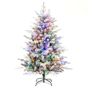 4.5/6/7 Feet Flocked Christmas Tree with 8 Lighting Modes and Multi-Color LED Lights (size: 4.5 ft)