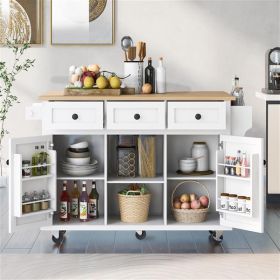 Kitchen Cart with Rubber wood Drop-Leaf Countertop ,Cabinet door internal storage racks (Color: as picture)