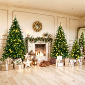 8FT, 6FT, 4FT Pre-Lit Pencil Christmas Trees, 3-set Slim Artificial Christmas Tree With Snow Flocking, Xmas Holiday Decoration Tree, 1455 Branch Tips (Material: PVC, Color: Green)