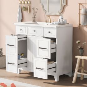 36" Bathroom Vanity Cabinet with Sink Top Combo Set, Single Sink, Shaker Cabinet with Soft Closing Door and Drawer (Material: Solid Wood+MDF+Resin, Color: White)