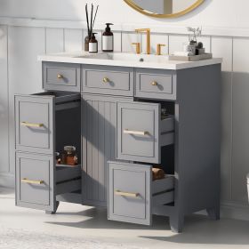 36" Bathroom Vanity Cabinet with Sink Top Combo Set, Single Sink, Shaker Cabinet with Soft Closing Door and Drawer (Material: Solid Wood+MDF+Resin, Color: Gray)