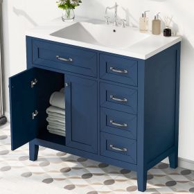 36' Bathroom Vanity with Sink Combo;  White Bathroom Cabinet with Drawers;  Solid Frame and MDF Board (Color: Blue)